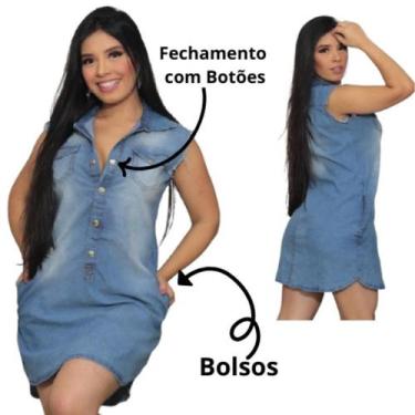 Imagem de Vestido Feminino Jeans Chemise regata soltinho com botões e bolso moda