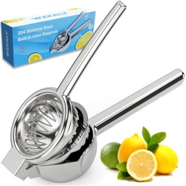 Imagem de WZKALY Espremedor de limão 2 em 1, espremedor de limão e citrinos de aço inoxidável, espremedor de limão laranja para extração máxima, tigela grande resistente para cozinha (prata)