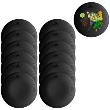 Imagem de 12 Pratos em Melamina Japonesa Oriental Preto Kanpai 25cm - Best