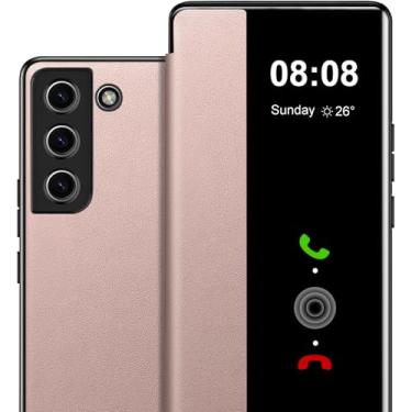 Imagem de Capa flip de couro para Samsung Galaxy S21 Clear S-View, para Samsung S21, capa protetora rígida à prova de choque para Samsung 5G S21, visão clara