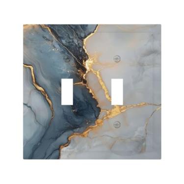 Imagem de Capa de interruptor de luz com estampa de textura de luxo em granito azul abstrato, 2 gangs, placa de parede com botão duplo, capas decorativas para decoração de quarto de campo, cozinha, sala de