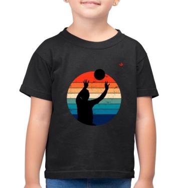 Imagem de Camiseta Algodão Infantil Vôlei Vintage Sunset - Foca na Moda, Preto, 