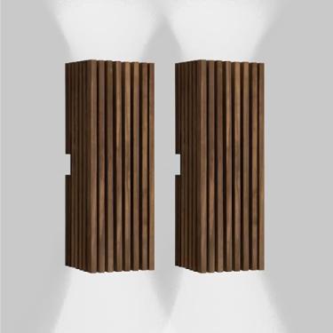 Imagem de 2 ARANDELA DE PAREDE EXTERNA/INTERNA MADEIRA 2 FAIXO DE LUZ 40CM (LUZ FRIA)