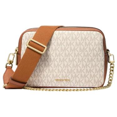Imagem de Michael Kors Bryant Bolsa transversal média com zíper duplo para câmera, Baunilha/Bolota, One Size