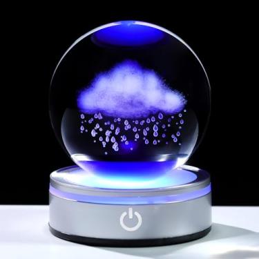 Imagem de Arikyrist Escultura de nuvem de cristal e bola de chuva com base de toque de iluminação colorida LED prata