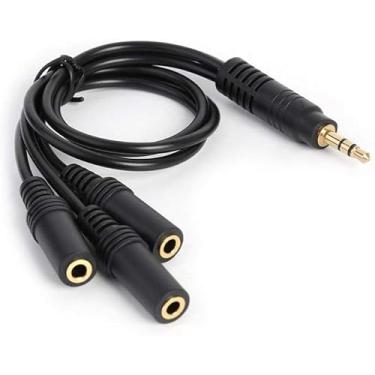 Imagem de WLngtv Cabo divisor de fone de ouvido preto 3,5 mm, adaptador divisor de 3 vias, cabo auxiliar para alto-falante, MP3 Player, adaptador banhado a 3 polos, plugue de 3 polos, acessórios para fones de