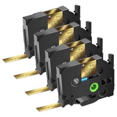 Imagem de KCMYTONER Refil de fita de etiqueta compatível com Brother P-Touch TZ-831 TZe-831 AZE831 laminado preto sobre ouro 1/2 polegada 1,2 cm 12 mm para PT-D200 PTD210 D400 D600 PTH100 H110 PT2730 PTP700
