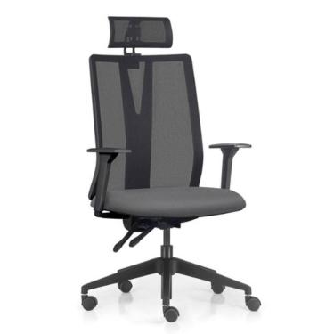 Imagem de Cadeira Escritório Giratória Presidente Flow F02 Base Preta Crepe Grafite - Lyam Decor