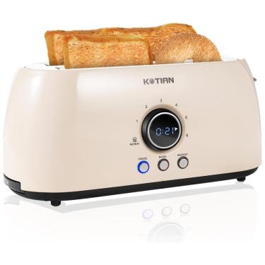 Imagem de Torradeira Elétrica de 4 Fatias com 6 Níveis de Tostagem, Aço Inoxidável, 110V, KOTIAN, Bege