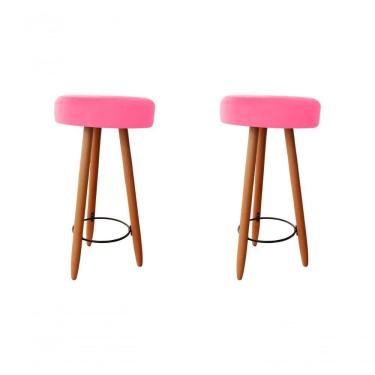 Imagem de Kit Duas Banqueta Alta Para área Gourmet Balcão Pés Palito Suede Rosa Eli Móveis E Decoração