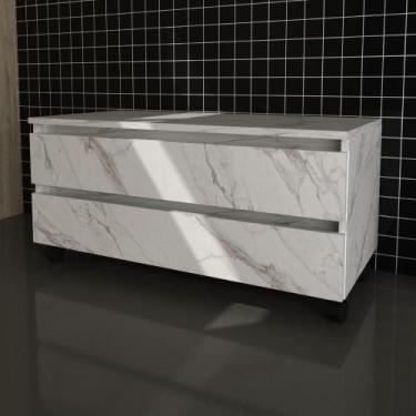 Imagem de Balcão Gabinete para Banheiro com rodízio e gaveta Mármore - Tecno Mob