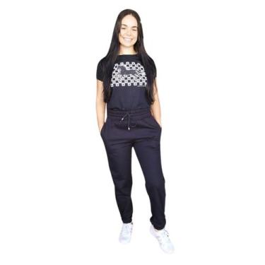 Imagem de Calça Moletom Jogger Feminina Com Cordão e Elástico - Olv Jeans, Preto