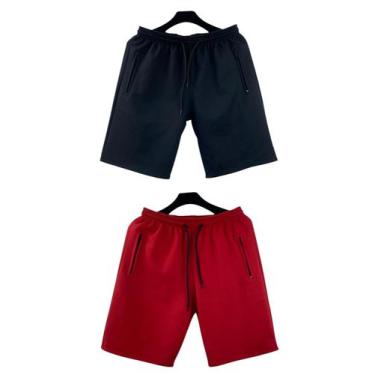 Imagem de kit 2 bermudas moletom masculino adulto bolsos lateral com ziper - f.g