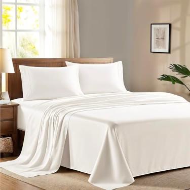 Imagem de Ashton Sheets Jogo de cama Queen Size 100% algodão egípcio - Conjunto de lençóis de algodão egípcio 600 fios para cama queen size (4 peças, marfim), macio, refrescante, lençol de cetim com bolso