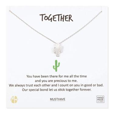 Imagem de MUSTHAVE Together Cactus Colar banhado a ouro 18 K com cartão de mensagem, cor amarelo e branco, corrente âncora, melhor colar de presente, tamanho 40,64 cm + extensor de 5 cm, pingente de cacto junto, vale-presente