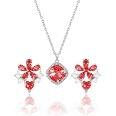 Imagem de JIEMUCHU Conjunto de joias de pérola de prata esterlina com zircônia brilhante, conjunto de colar de brincos de pérola para mulheres, joias de casamento para noivas damas de honra, dia das mães, 1.8cm