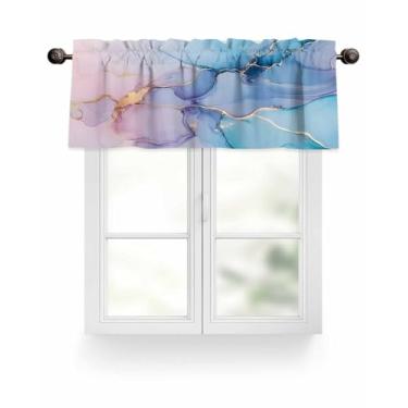 Imagem de Cortina de mármore rosa azul para janelas, saia abstrata de textura de mármore turquesa para varão, tratamentos de janela, cortinas curtas para cozinha, sala de estar, quarto, banheiro, 137 x 45 cm
