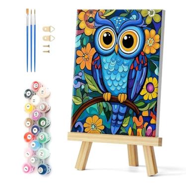 Imagem de Natuyalo Kit de pintura emoldurada por números para adultos iniciantes, pintura fácil de coruja por número com moldura, kits de tinta acrílica de animais por números em tela 30 x 40 cm
