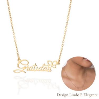 Imagem de Colar Rommanel Feminino Gratidão Banhado a Ouro 18K Joia Delicada 5325