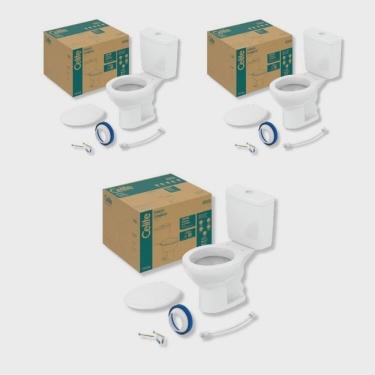 Imagem de Kit 3 de Bacia com Caixa Acoplada e Assento Azálea Celite Branco