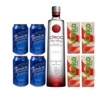Imagem de Vodka Ciroc Red Berry 750ml + Agua de Coco Morango + Tônica