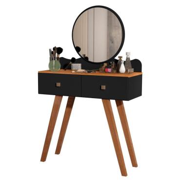 Imagem de Penteadeira Bancada Retrô 2 Gavetas Condessa com Espelho preto/nature