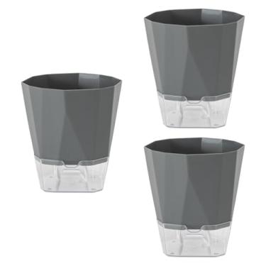 Imagem de Ｂｅｓｇａ 3x portador de plantador de flores de água auto -regada com vaso de orifício de drenagem para na mesa da sala de estar prateleira jardim, 17cm Cinza