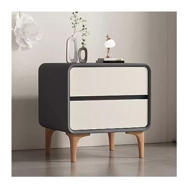 Imagem de Mesa de cabeceira mesa de cabeceira simples de madeira maciça, cor pura, estilo creme, organizador de quarto, mesa de cabeceira, gaveta dupla, grande capacidade, móveis de cabeceira, gaveta de