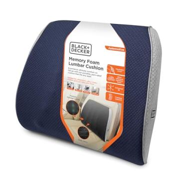Imagem de BLACK+DECKER Almofada de suporte lombar de espuma viscoelástica com vários pontos de massagem para escritório, carro, cadeira de rodas e avião ergonômica, alívio da dor, alça ajustável, capa lavável,