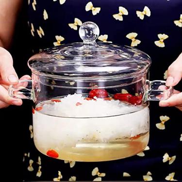 Imagem de Panela de vidro transparente, panela de vidro, panela de vidro resistente ao calor, panela de cozinha com tampa e alça, panela de macarrão instantâneo, panela de molho para leite, sopa, vegetais