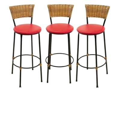 Imagem de kit 3 banquetas alta fibra sintética junco vime cozinha moderna área gourmet(3.bq.alta.imbuia/vermelho)