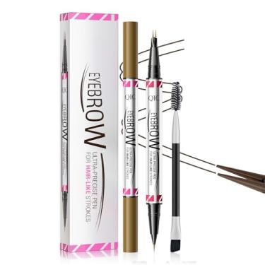 Imagem de Caneta de sobrancelha curvada - Lápis de sobrancelha, lápis de sobrancelha de ponta dupla 2 em 1 para mulheres com ponta curva e ponta de pincel precisa para sobrancelhas naturais e duradouras