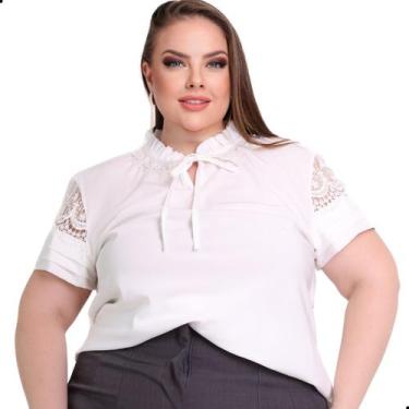 Imagem de Blusa Feminina Plus Size Evangélica Guipir Gola Pérolas - LOOK MODAS O