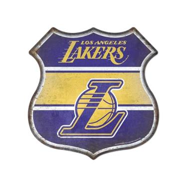 Imagem de Rico Industries NBA Basketball Los Angeles Lakers Placa de metal rústica de 29 cm para decoração de casa