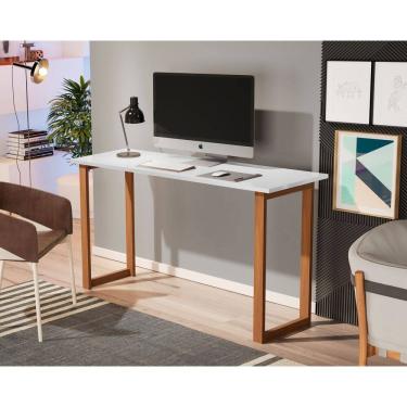 Imagem de Mesa de Estudo Office 1.20cm - Pés em Madeira Maciça c/ Pintura Anti Umidade - Tampo 15mm c/ fita de borda - Branco