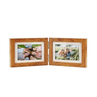 Imagem de SaZiCat Moldura com dobradiça dupla, 10 x 15 cm, com vidro verdadeiro, mesa ou montagem na parede, tela para fotos 3 x 5 e 4 x 6 (com / sem tapete) - marrom rústico, para fotos de família e memórias