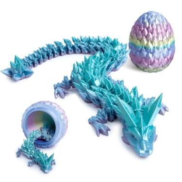 Imagem de Flavery Ovo De Dragão Com Pedras Preciosas - Ovo De Páscoa De Dinossauro Surpresa Impresso Em 3D, Dragão De Cristal Flexível De 30 Cm Dentro, Presente Impresso Em 3D, Decoração De Mesa Para Animais