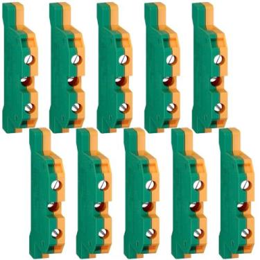 Imagem de Kit 10 Conector Borne Terra Sak 4mm Verde para Trilho Din - Sibratec