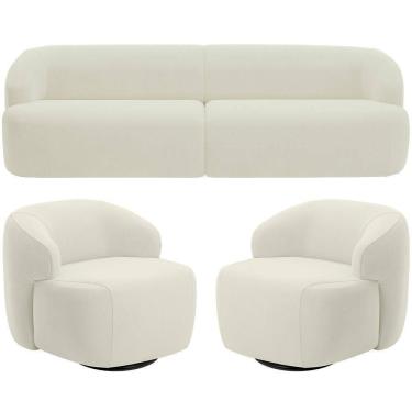 Imagem de Sofá 3 Lugares Curvo Orgânico Com 02 Poltronas Living 250cm Barolo L06 Veludo Bege