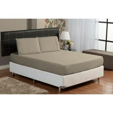 Imagem de Jogo de Cama Queen 3 Peças 300 Fios 100% Algodão Egípcio – Lençol com Elástico + 2 Fronhas, Percal Macio e Toque Fresco (Bege)