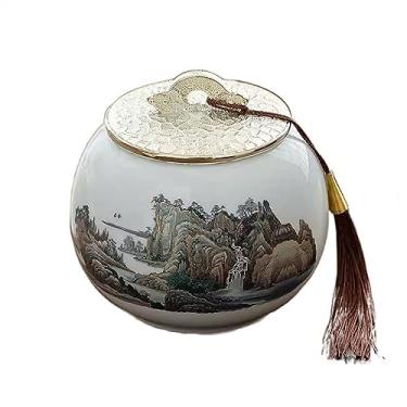 Imagem de Lata de Chá Ornamentos de alta qualidade Frasco de porcelana para uso doméstico Grande frasco de armazenamento multifuncional Vasilha de chá de folhas soltas de cerâmica Lata de Chá