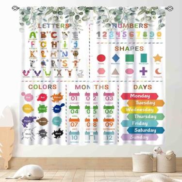 Imagem de Cortinas de sala de aula do alfabeto ABC, desenho animado, educacional, colorido, volta às aulas, folhas de eucalipto, cortina de janela para bebês, meninas, meninos, quarto, sala de estar, berçário