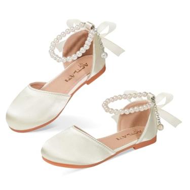 Imagem de MEJORMEN Sapatos femininos floridos Mary Jane Sapatilhas de balé princesa com cadarço pérola tira no tornozelo sapatos sociais para festa de casamento, escola, Estilo B - branco marfim, 16