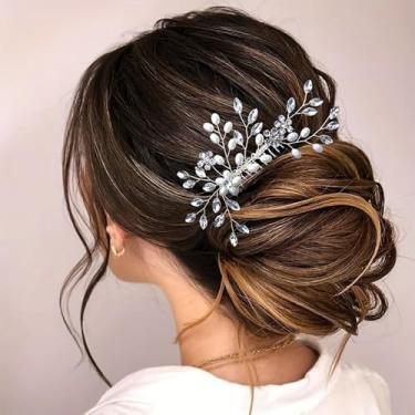 Imagem de Pentes laterais de cabelo pérola de casamento prata cristal strass grampos de cabelo pérola noiva acessórios de cabelo para mulheres e meninas