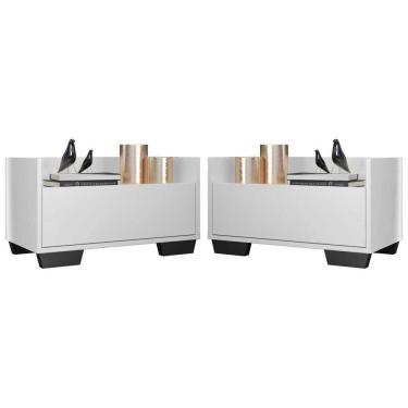 Imagem de Kit Com 2 Mesas De Cabeceira 80Cm Multimóveis V4003 Branca/Preta Branco/Preto