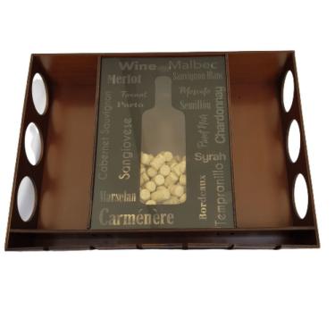 Imagem de Adega De Parede Em Madeira Reflorestada Para 6 Vinhos E 6 Taças + Porta Rolhas Al