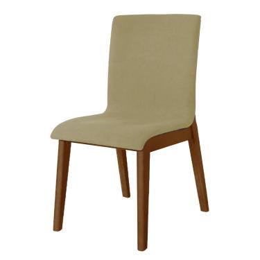 Imagem de Cadeira De Jantar Diamante Estofada Em Veludo Bege Base Madeira Maciça Imbuia