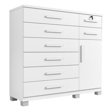 Imagem de Cômoda New Vitória 1 Porta 8 Gavetas Em Mdp Com Chave Benetil Móveis Branco