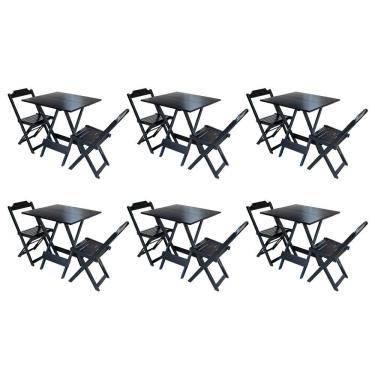 Imagem de Kit 6 Jogos De Mesa Dobravel Com 2 Cadeiras De Madeira 70x70 Ideal Para Bar E Restaurante - Preto