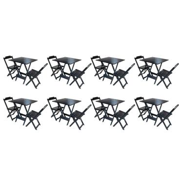 Imagem de Kit 8 Jogos De Mesa Dobravel Com 2 Cadeiras De Madeira 70x70 Ideal Para Bar E Restaurante - Preto